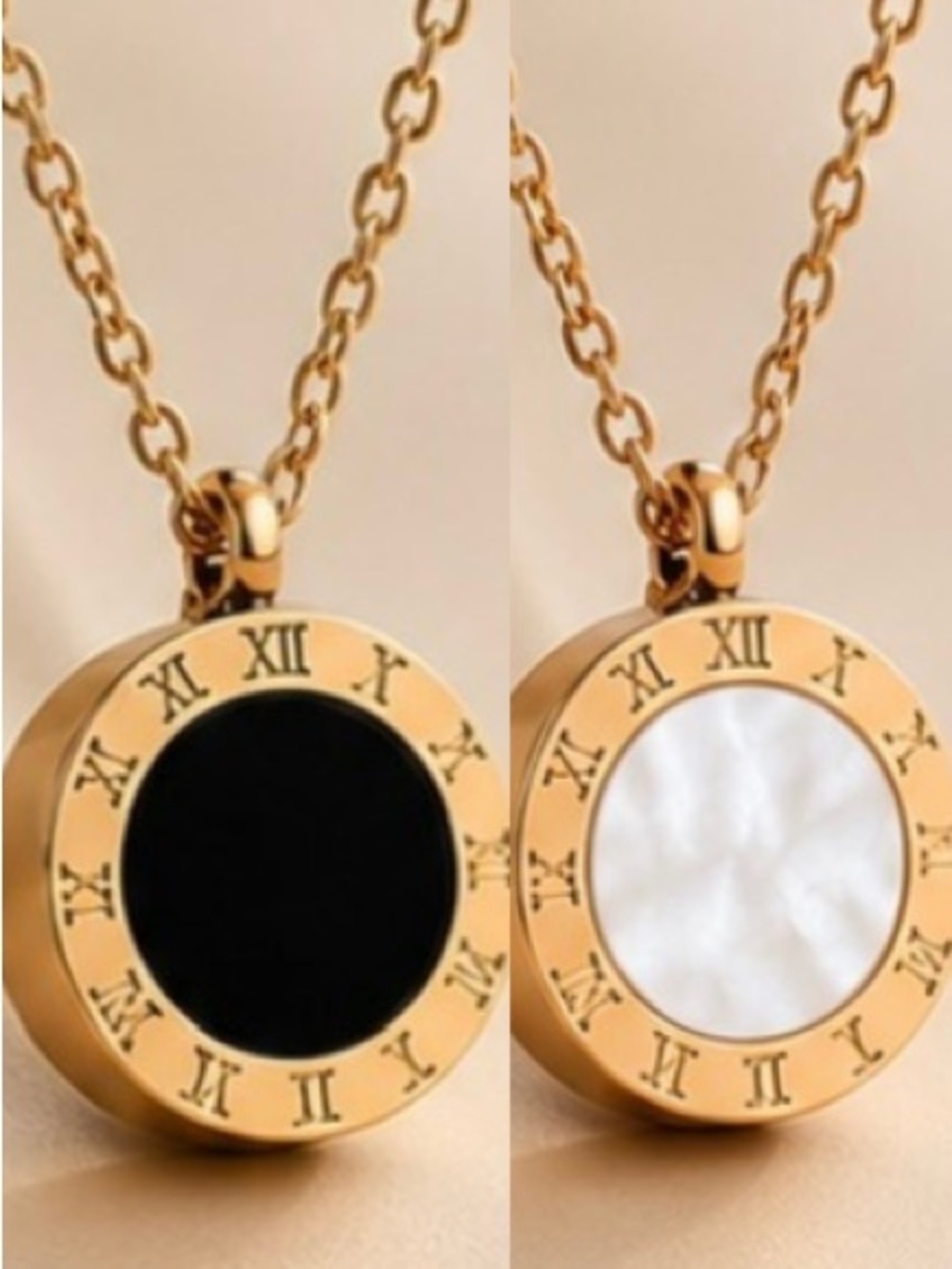 Reversible Roman Numeral Necklace • 316 Stainless Steel Gold Plated💦Waterproof 💦